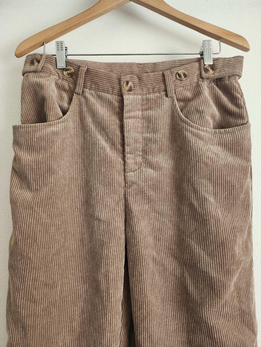 Fleece Lined Corduroy Pants High Waist Wide Leg Tan M Dazy Camel Academia Preppy - Picture 3 of 10